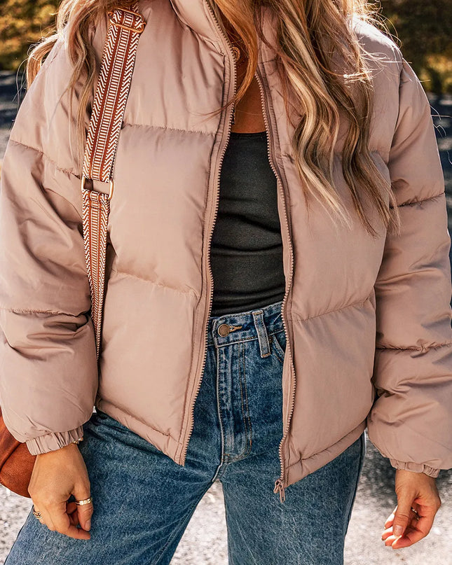 Turtleneck Zip Up Long Sleeve Winter Coat