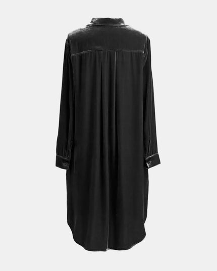 High-Low Button Up Long Sleeve Knee Length Dress