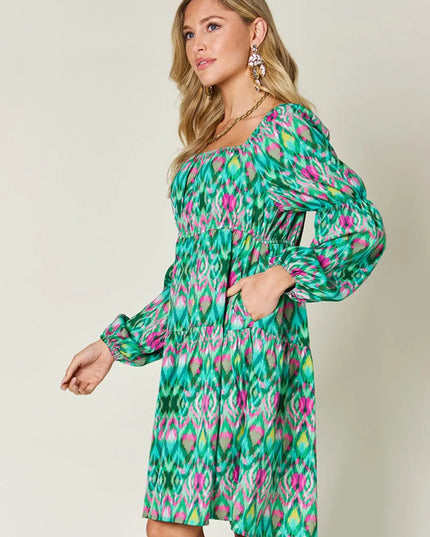 Double Take Full Size Printed Long Sleeve Dress