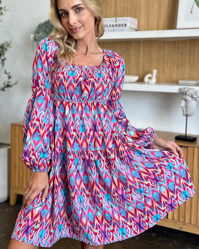 Double Take Full Size Printed Long Sleeve Dress