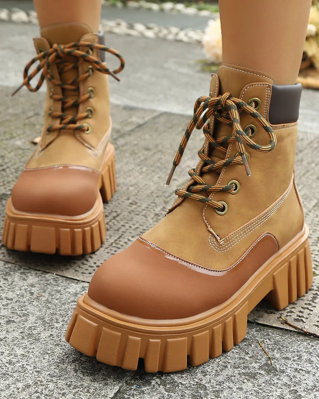 Lace Up Platform Boots Dark Brown