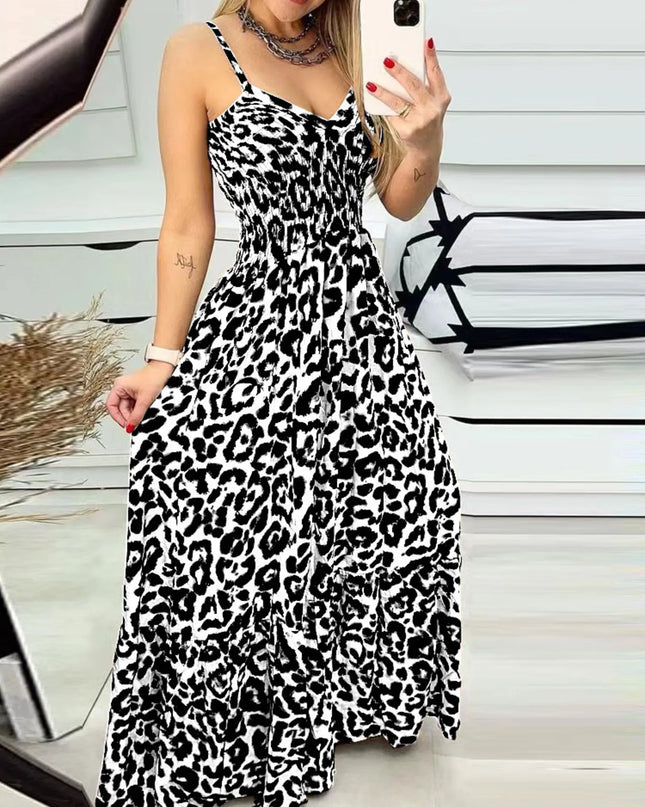 Full Size Leopard Print Spaghetti Strap Maxi Dress Plus Size 