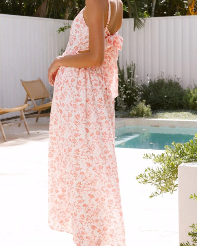 Bow Back Printed V-Neck Cami Dress