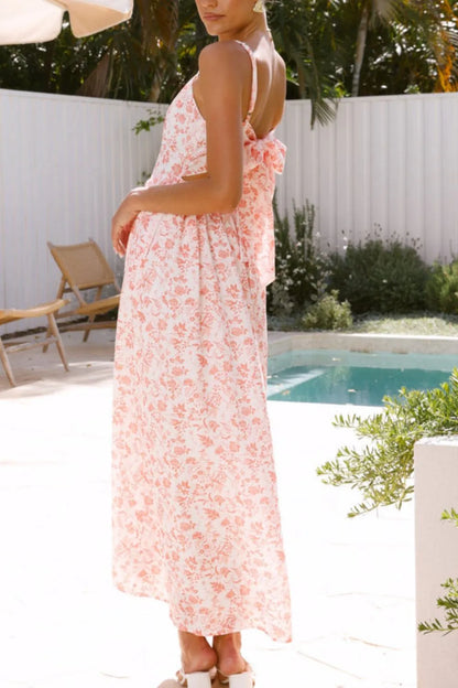Bow Back Printed V-Neck Cami Dress