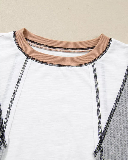 Color Block Textured Knit Patchwork Casual Top