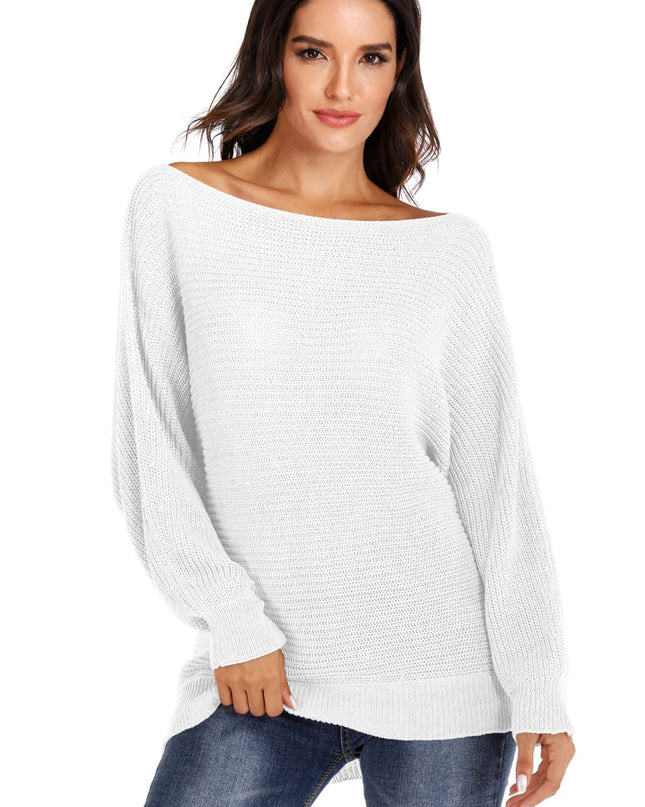 One Shoulder Dolman Sleeve Sweater White