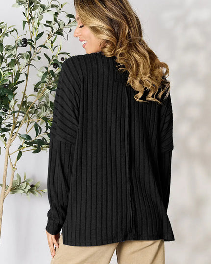 Basic Bae Full Size Ribbed Round Neck Slit Knit Top