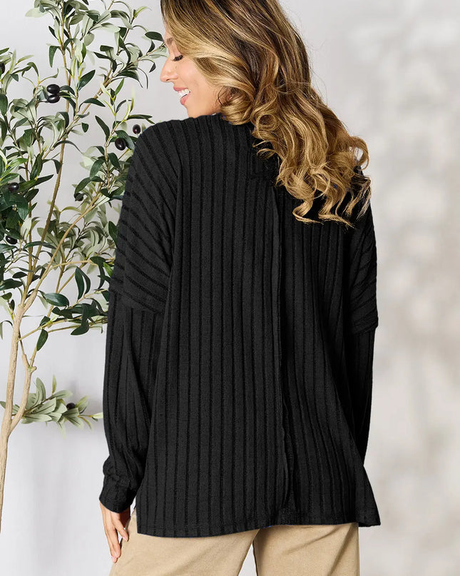 Basic Bae Full Size Ribbed Round Neck Slit Knit Top