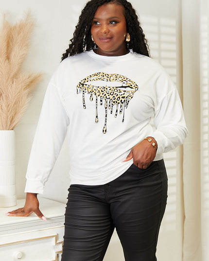 Simply Love Graphic Dropped Shoulder Round Neck Sweatshirt White