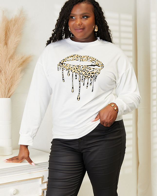 Simply Love Graphic Dropped Shoulder Round Neck Sweatshirt White