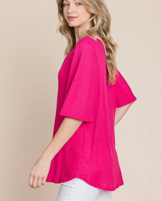 BOMBOM Round Neck Waffle Knit T-Shirt