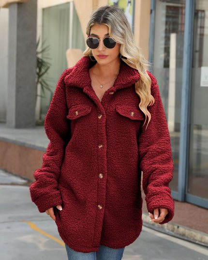 Button Down Collared Coat Wine
