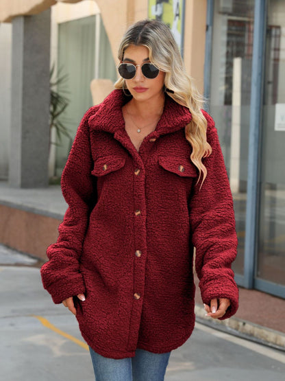 Button Down Collared Coat Wine