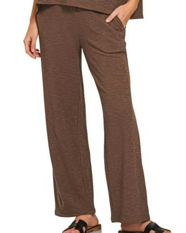 Zenana Slub Short Sleeve T-Shirt and Pants Set