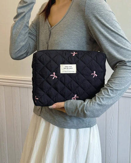 Bow Embroidered Quilted Storage Bag