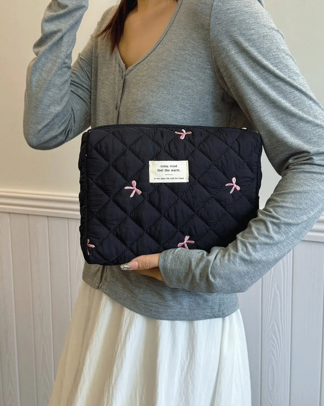Bow Embroidered Quilted Storage Bag
