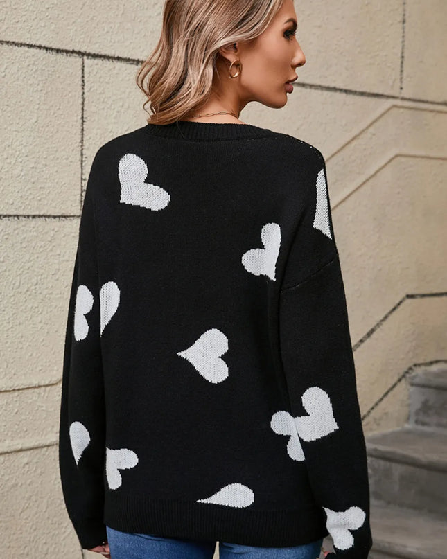 Angel Wings Heart Round Neck Dropped Shoulder Sweater