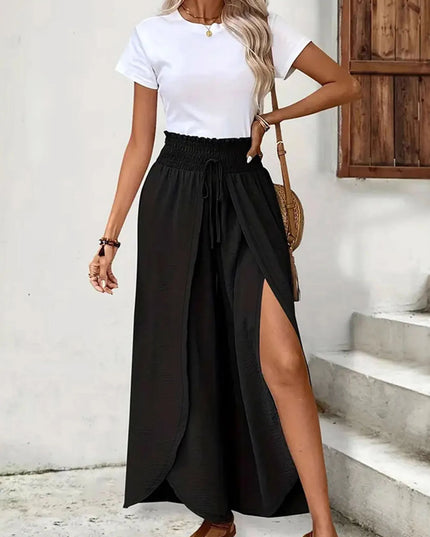 High-Waisted Side Slit Pants Black