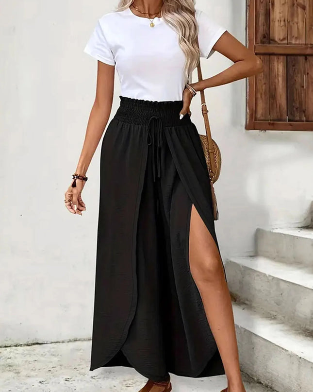 High-Waisted Side Slit Pants Black