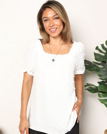 Mandy Swiss Dot Puff Sleeve Square Neck Blouse White