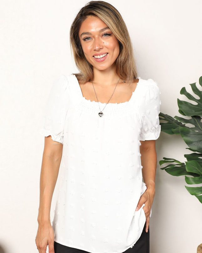 Mandy Swiss Dot Puff Sleeve Square Neck Blouse White