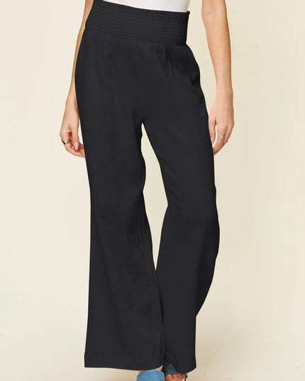 Double Take Full Size Texture Smocked Waist Wide Leg Pants