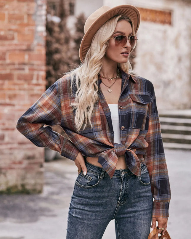 Plaid Button-Down Long Sleeve Shirt