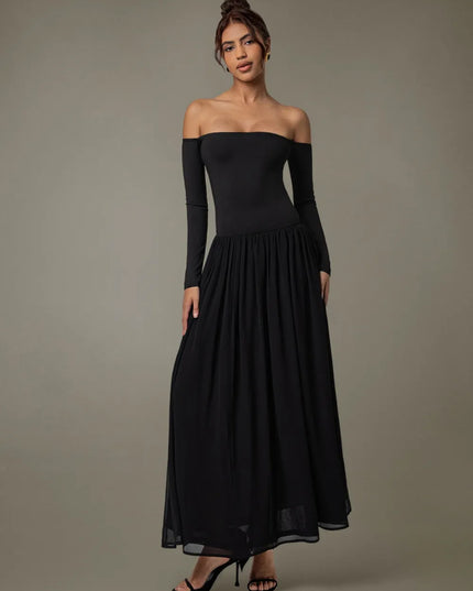 Off Shoulder Long Sleeve Maxi Dress 