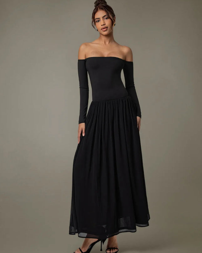 Off Shoulder Long Sleeve Maxi Dress 