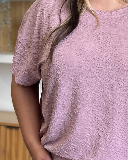 Double Take Full Size Texture Short Sleeve Top and Pants Set