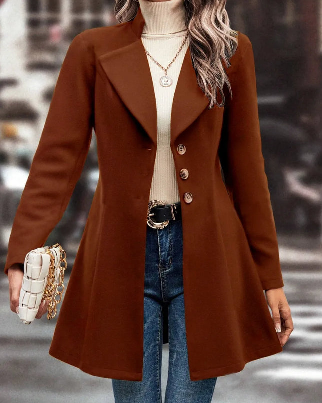 Collared Neck Long Sleeve Longline Coat