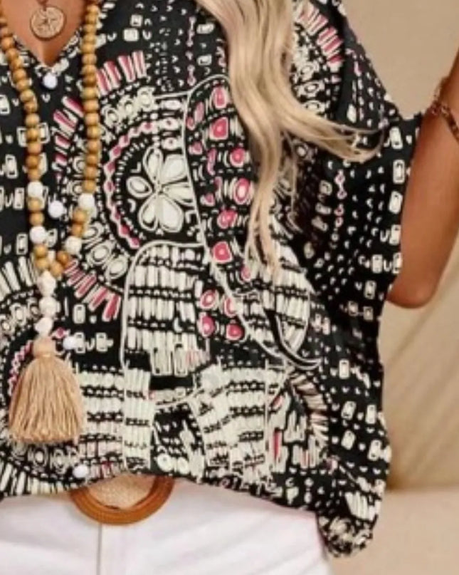 Printed V-Neck Half Sleeve Top 