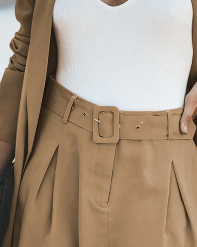 Longline Blazer and Shorts Set with Pockets