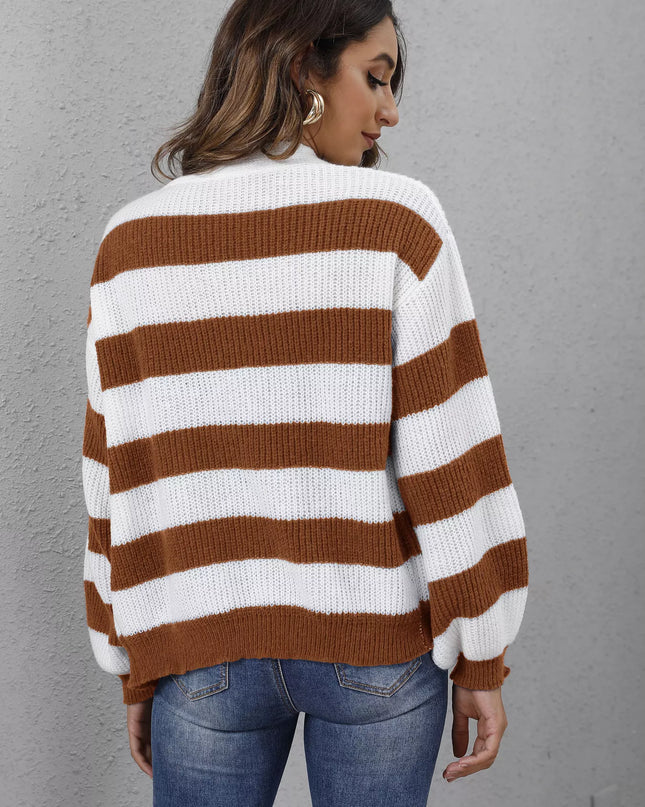 Striped Button-Up Long Sleeve Cardigan