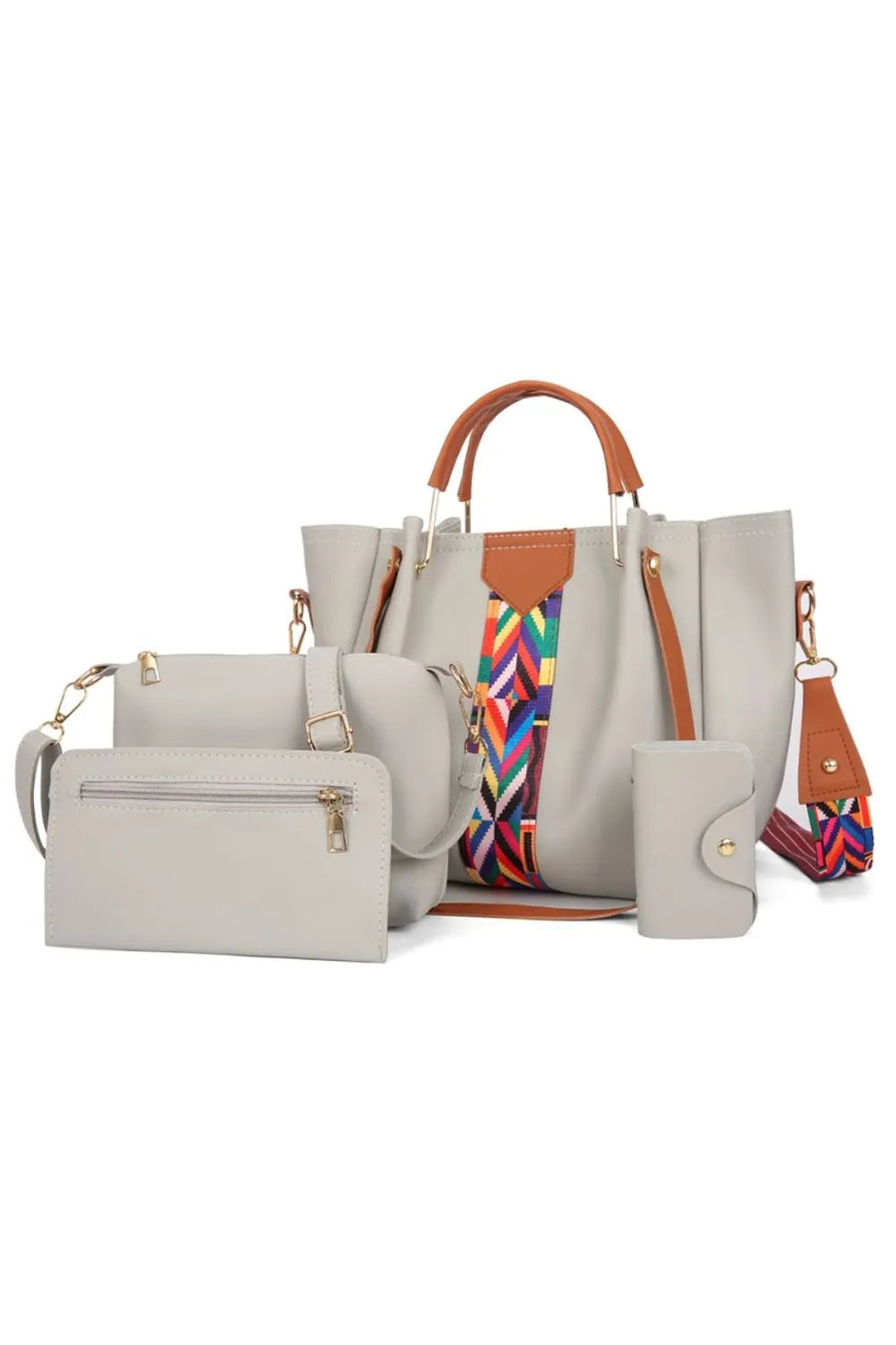 4-Piece Geometric Strap Bag Set Gray onesize