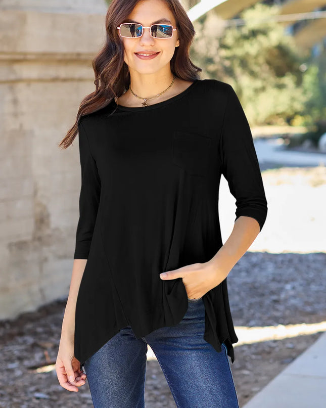 Basic Bae Full Size Round Neck Pocketed T-Shirt Black
