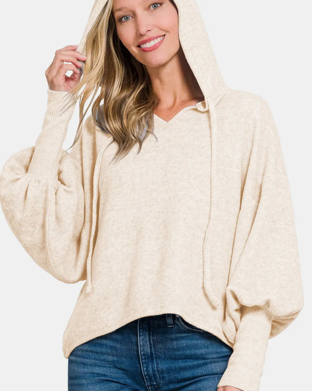 Zenana Brushed Hacci Drop Shoulder Cropped Hoodie