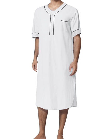 Men's Full Size Button Detail Short Sleeve Lounge Dress Plus Size White