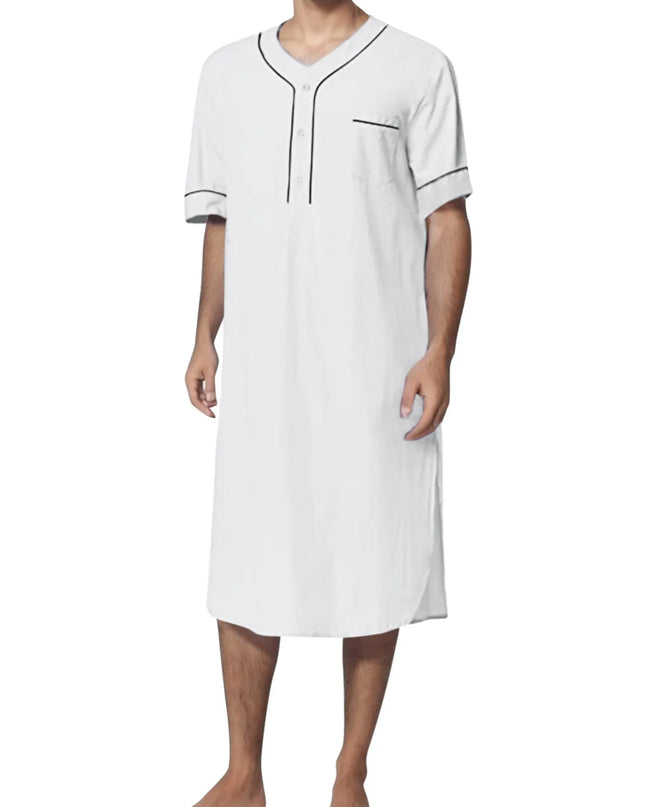 Men's Full Size Button Detail Short Sleeve Lounge Dress Plus Size White