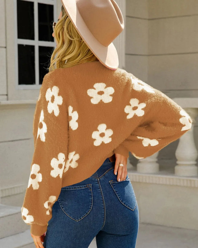 Angel Wings Flower Open Front Long Sleeve Cardigan