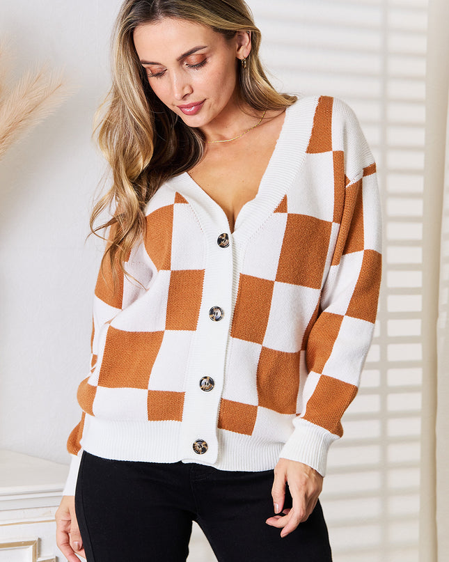 Angel Wings Double Take Button-Up V-Neck Dropped Shoulder Cardigan