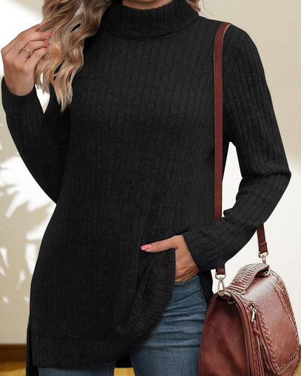 Turtleneck High Low Top Black