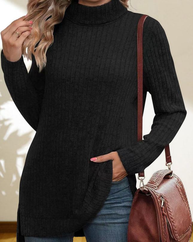 Turtleneck High Low Top Black