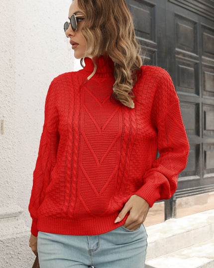 Cable-Knit Turtleneck Sweater Red