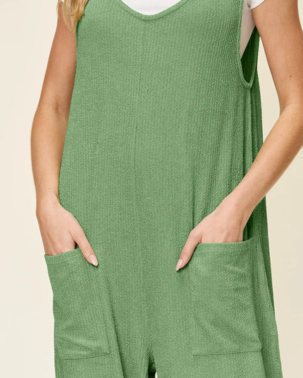 Double Take Full Size Texture Sleeveless Wide Leg Jumpsuit