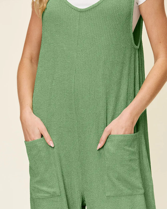 Double Take Full Size Texture Sleeveless Wide Leg Jumpsuit