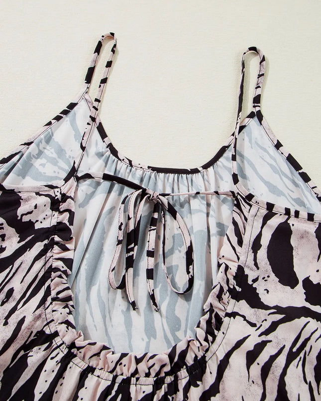 Abstract Print Tie Back Maxi Cami Dress