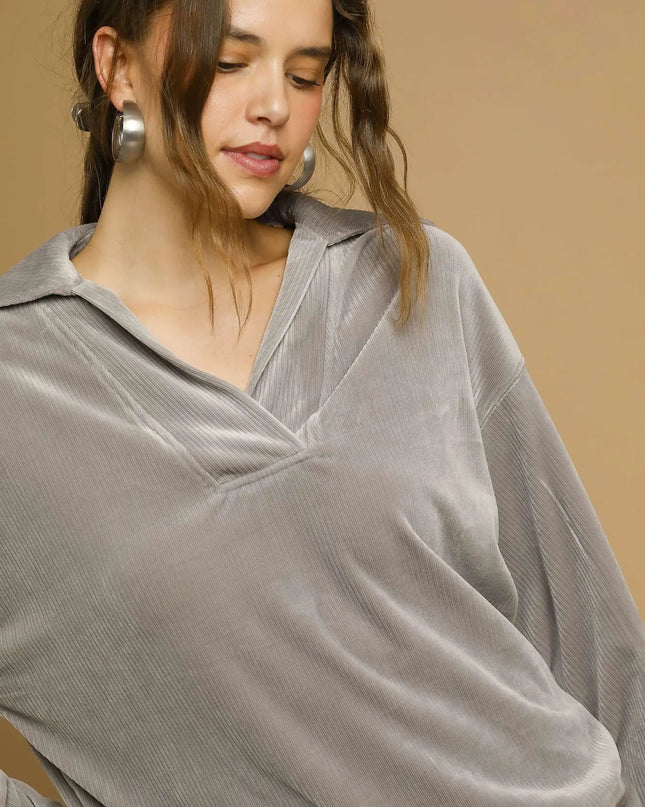 Umgee Soft Thermal Collared Long Sleeve Top