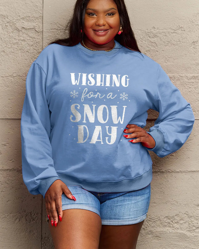 Simply Love Full Size WISHING FOR A SNOW DAY Round Neck Sweatshirt