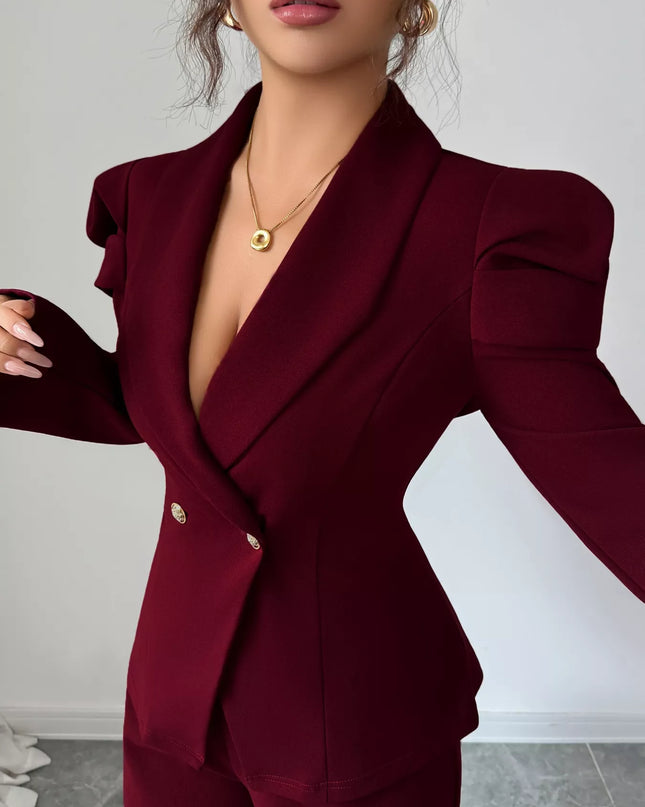 Double-Breasted Blazer and Pants Suit Set